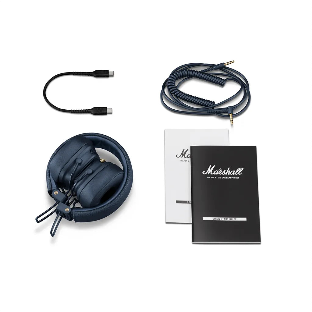 Marshall Major V Midnight Blue On Ear Bluetooth Headphones Package Contents
