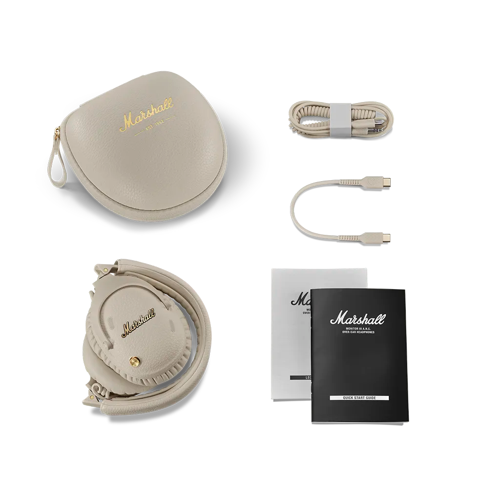Marshall Monitor III Over Ear Bluetooth Headphones with ANC: Cream: Package Contents