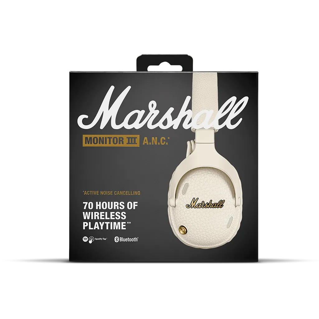 Marshall Monitor III Over Ear Bluetooth Headphones with ANC: Cream: retail box